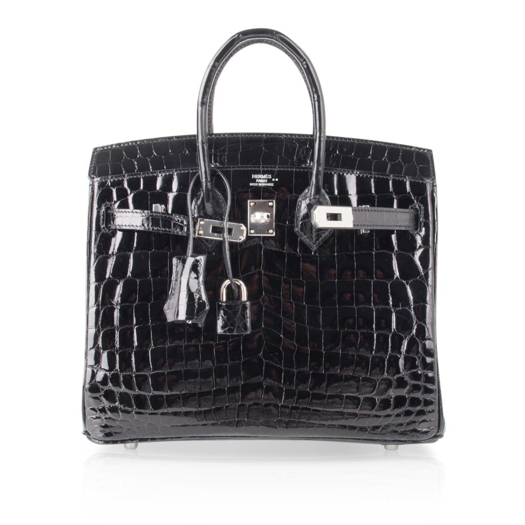 Hermes Birkin 25 Bag Black Crocodile Lisse Palladium Hardware 3