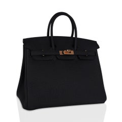 Hermes Birkin 25 Bag Black Rose Gold Hardware Togo Leather New w/Box