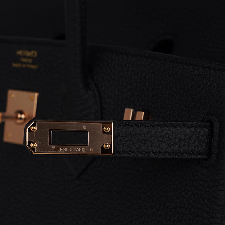 Women's Hermes Birkin 25 Bag Black Rose Gold Hardware Togo Leather New w/Box For Sale