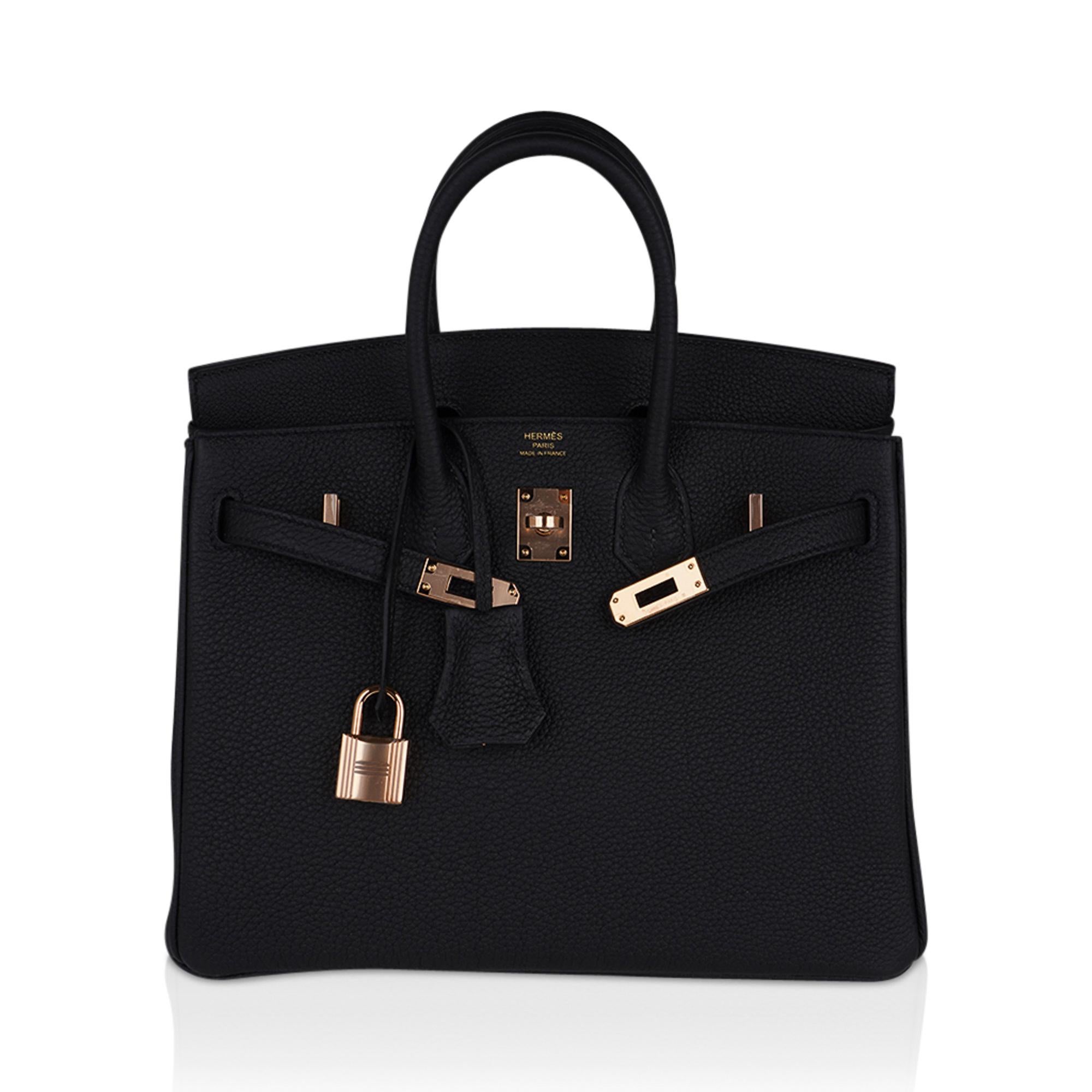Hermes Birkin 25 Borsa Nera Hardware Oro Rosa Pelle Togo Nuova con
