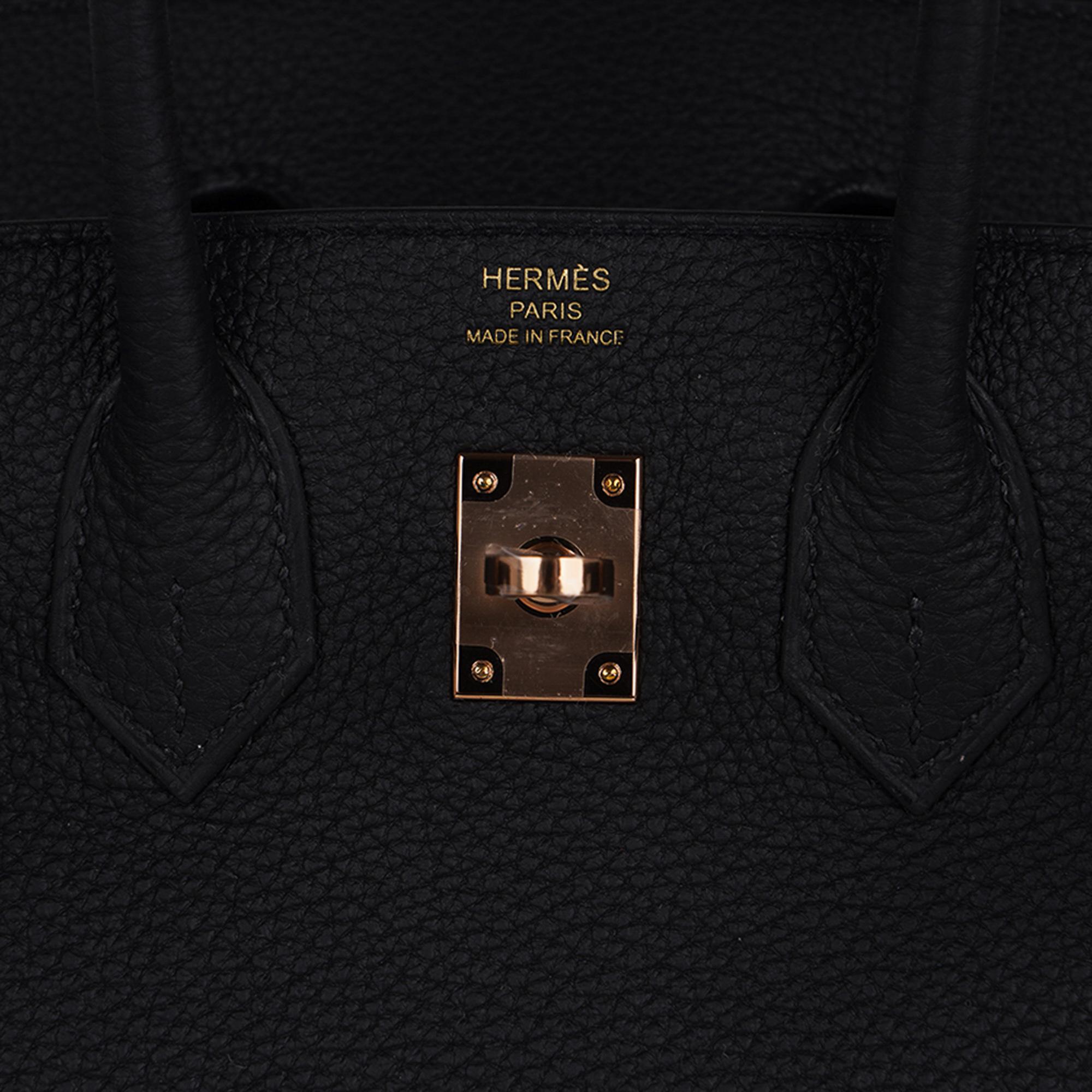 Hermes Birkin 25 Bag Black Rose Gold Hardware Togo Leather New w/Box 2