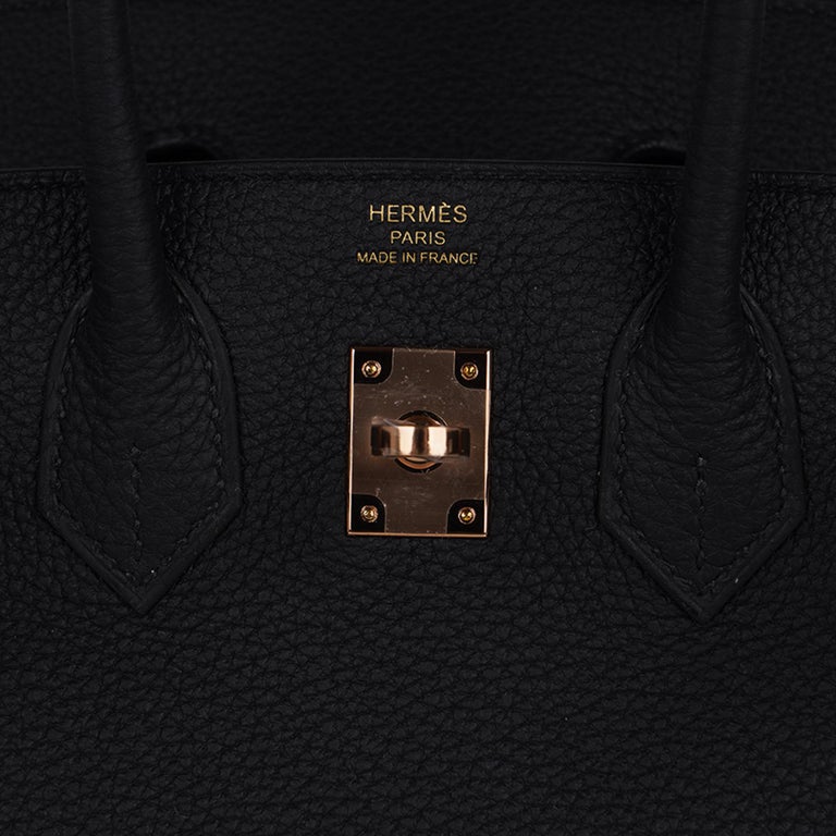 Hermes Birkin 25 Bag Black Rose Gold Hardware Togo Leather New w/Box For Sale 3