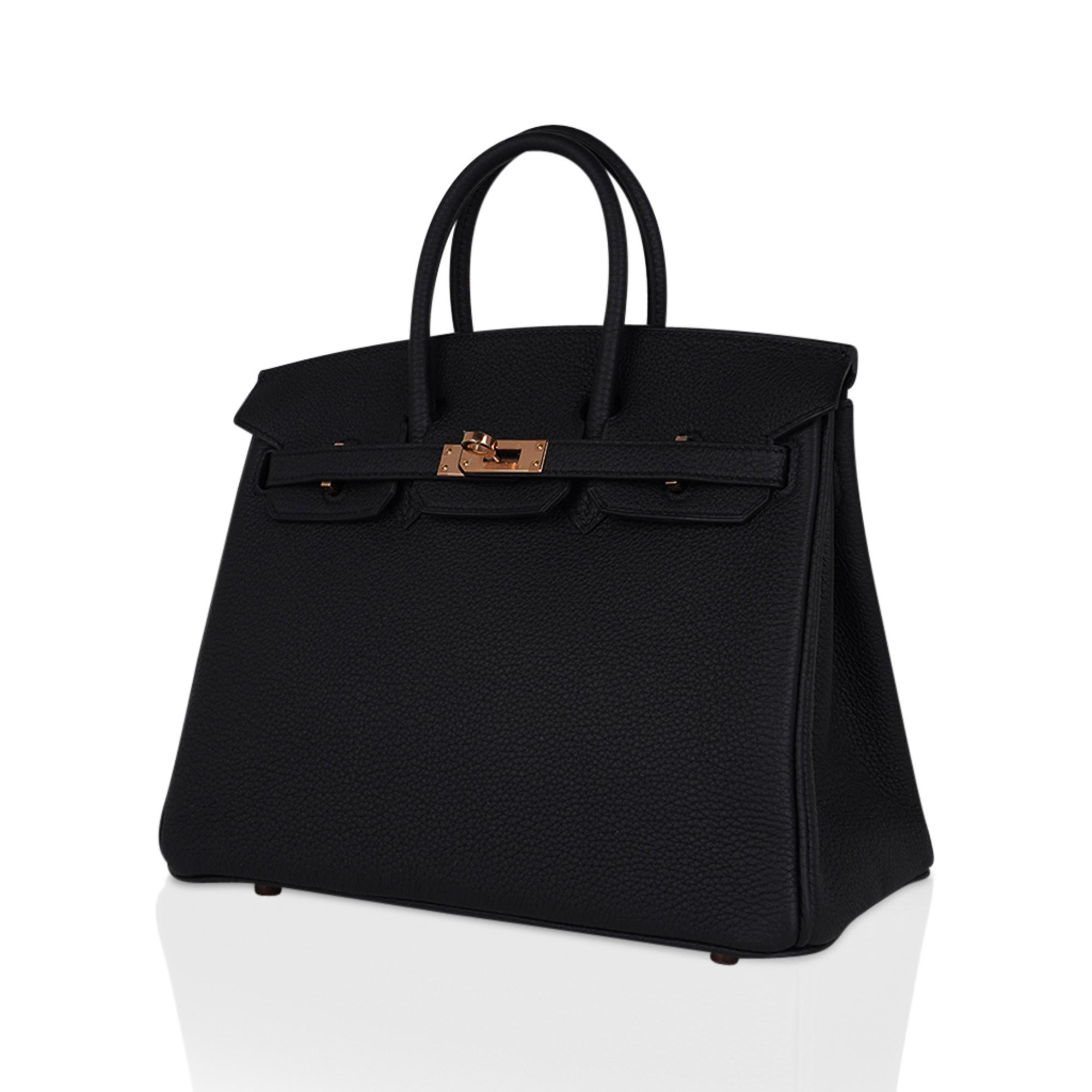 De las mujeres Hermes Birkin 25 Bolso Piel Togo Negro Herrajes Oro Rosa en venta
