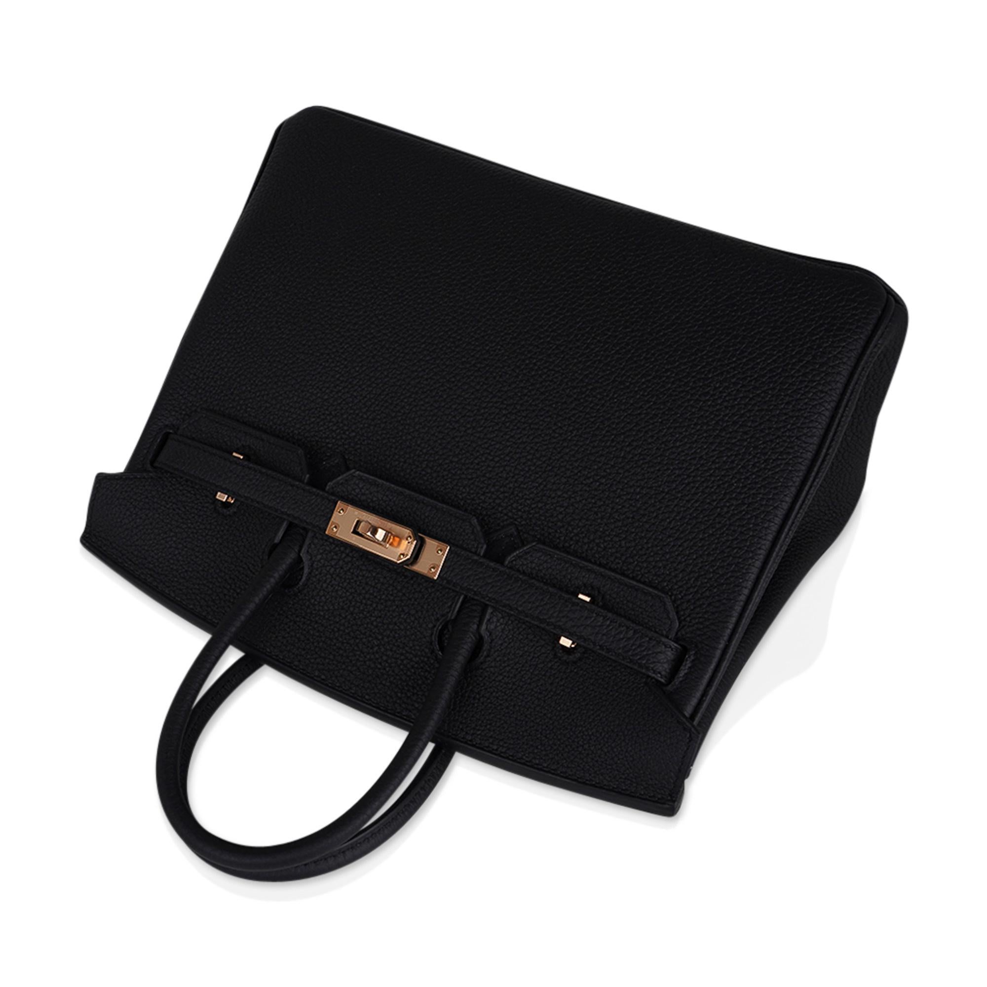 Hermes Birkin 25 Bolso Piel Togo Negro Herrajes Oro Rosa en venta 5