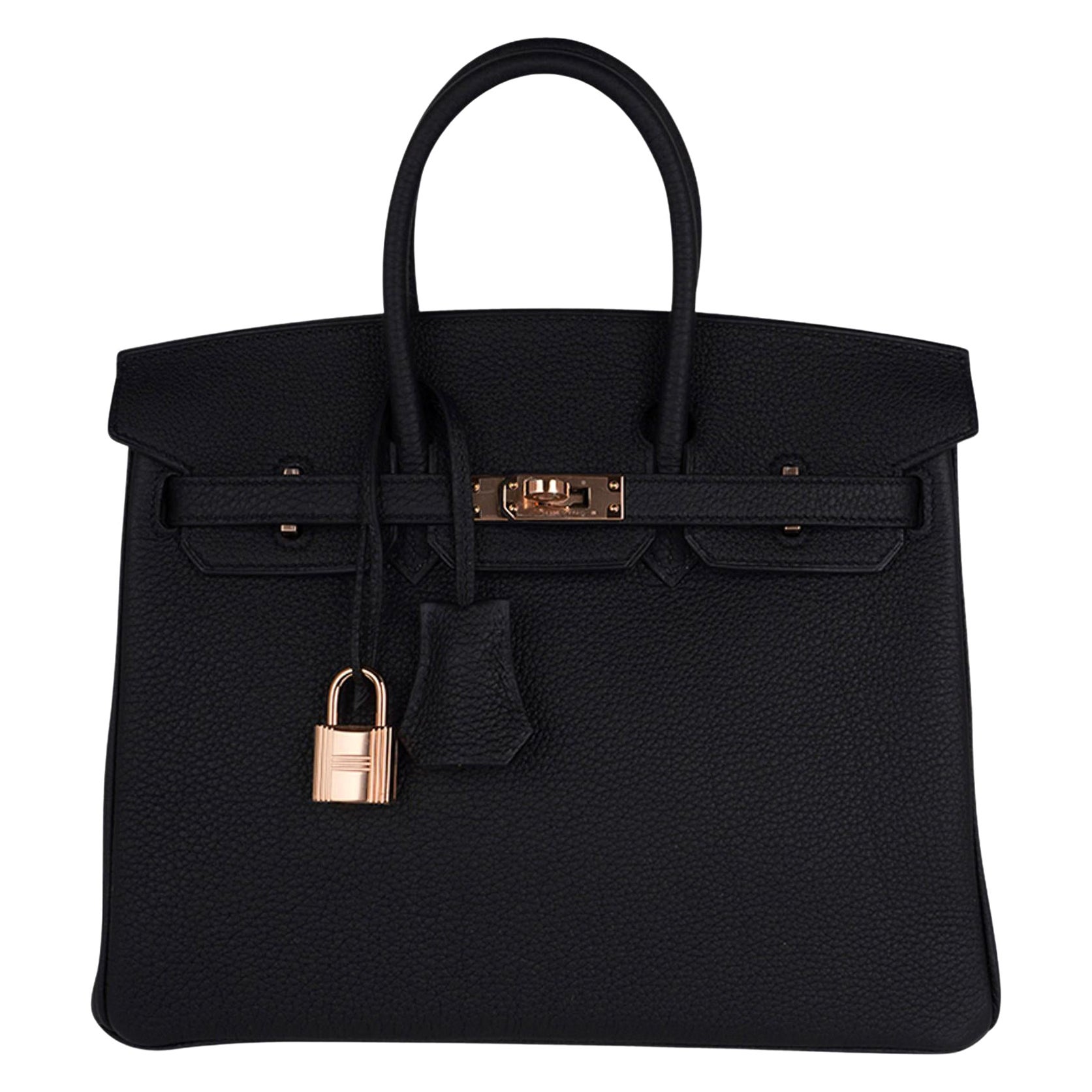 Hermes Birkin 25 Bolso Piel Togo Negro Herrajes Oro Rosa en venta