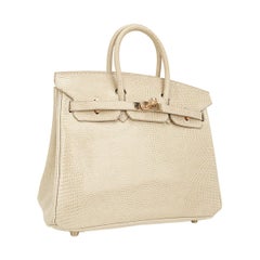 Hermes Birkin Limited Edition 25 Bag Blanc Casse Lizard Gold Hardware