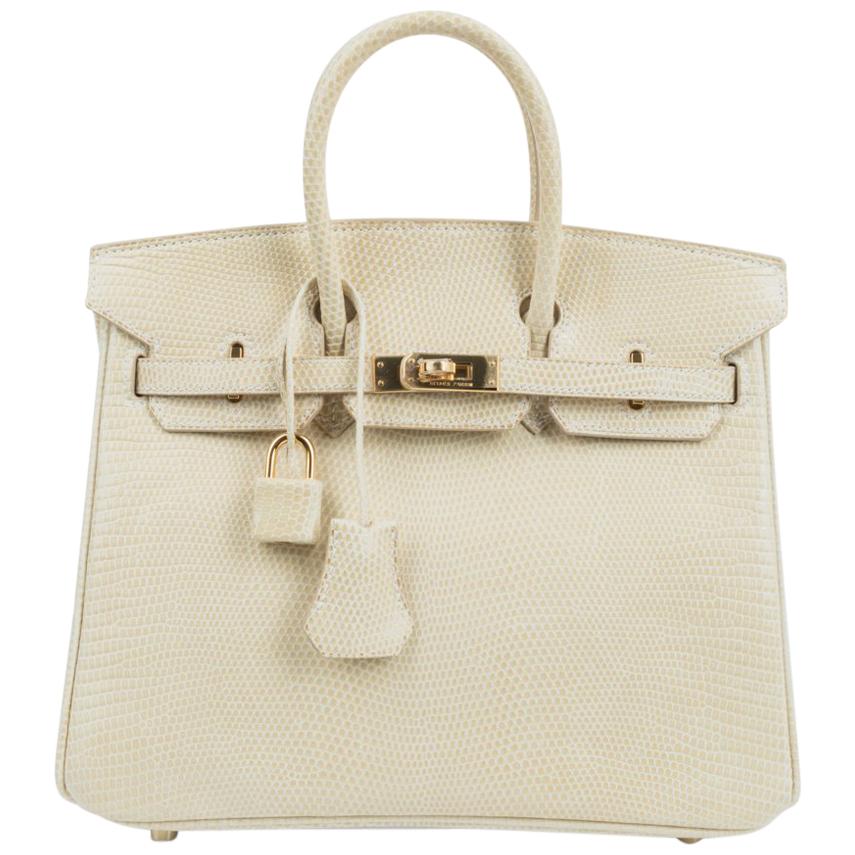 Hermes Birkin 25 Bag Blanc Casse Lizard Gold Hardware Very Rare