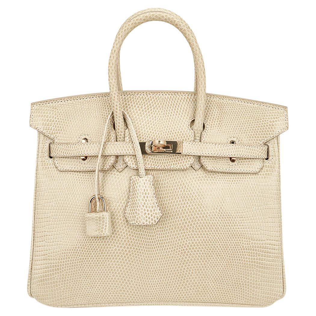 Hermes Birkin 25 Bag Blanc Casse Lizard Gold Hardware Very Rare For Sale