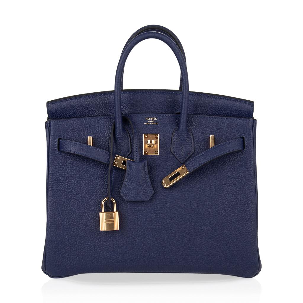 Hermes Birkin 25 Bag Bleu Encre Gold Hardware Togo Leather new In New Condition In Miami, FL