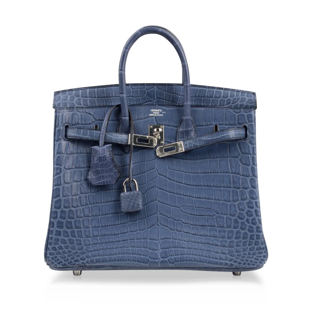 Women's Hermes Birkin 25 Bag Blue Brighton Matte Crocodile Palladium Hardware