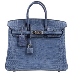 Hermes Birkin 25 Bag Blue Brighton Matte Crocodile Palladium Hardware