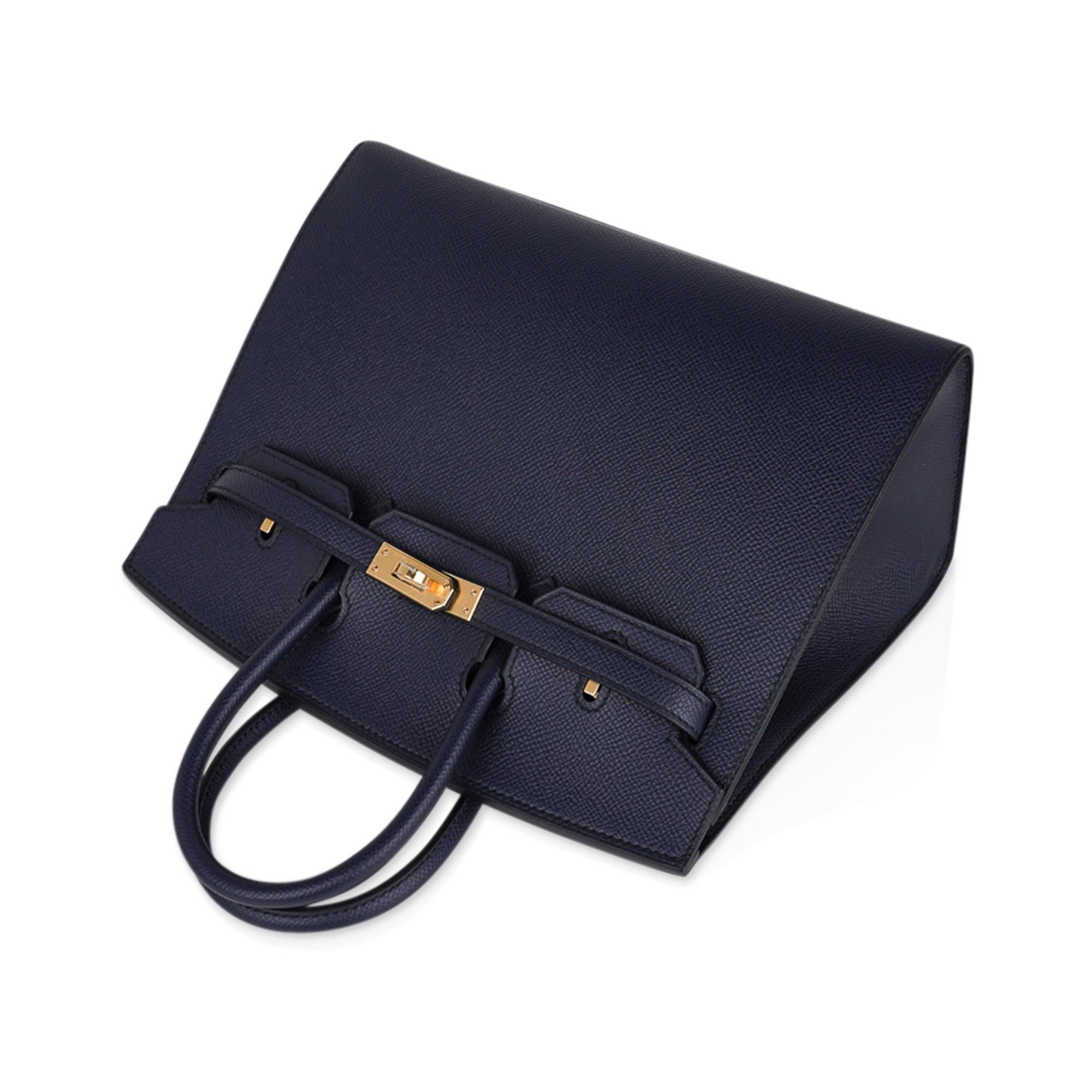 Black Hermes Birkin Sellier 25 Bag Blue Indigo Gold Hardware Epsom Leather New w/Box