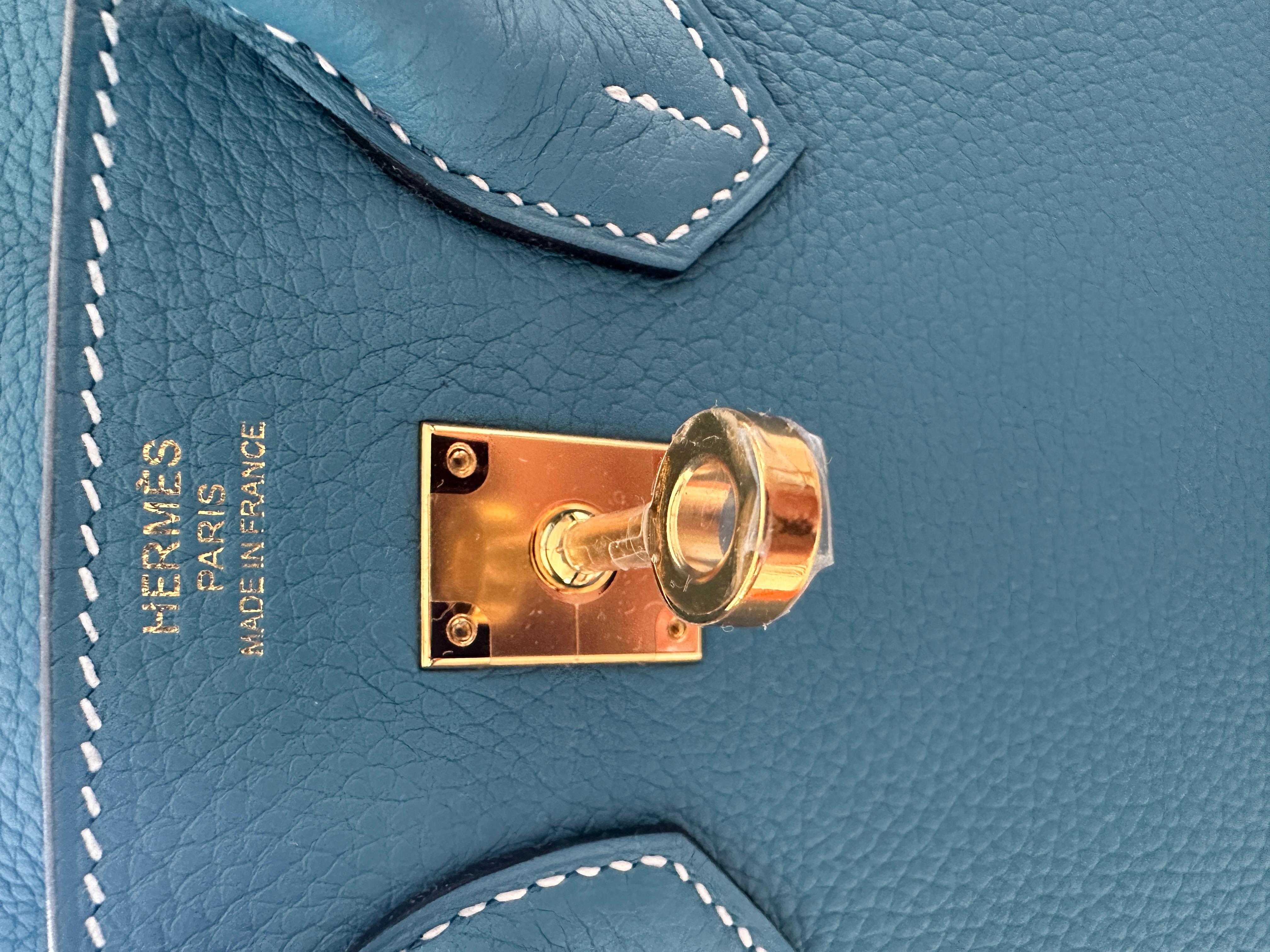 Hermes Birkin 25 Tasche Blau Jean Togo Gold Neu  im Zustand „Neu“ in West Chester, PA
