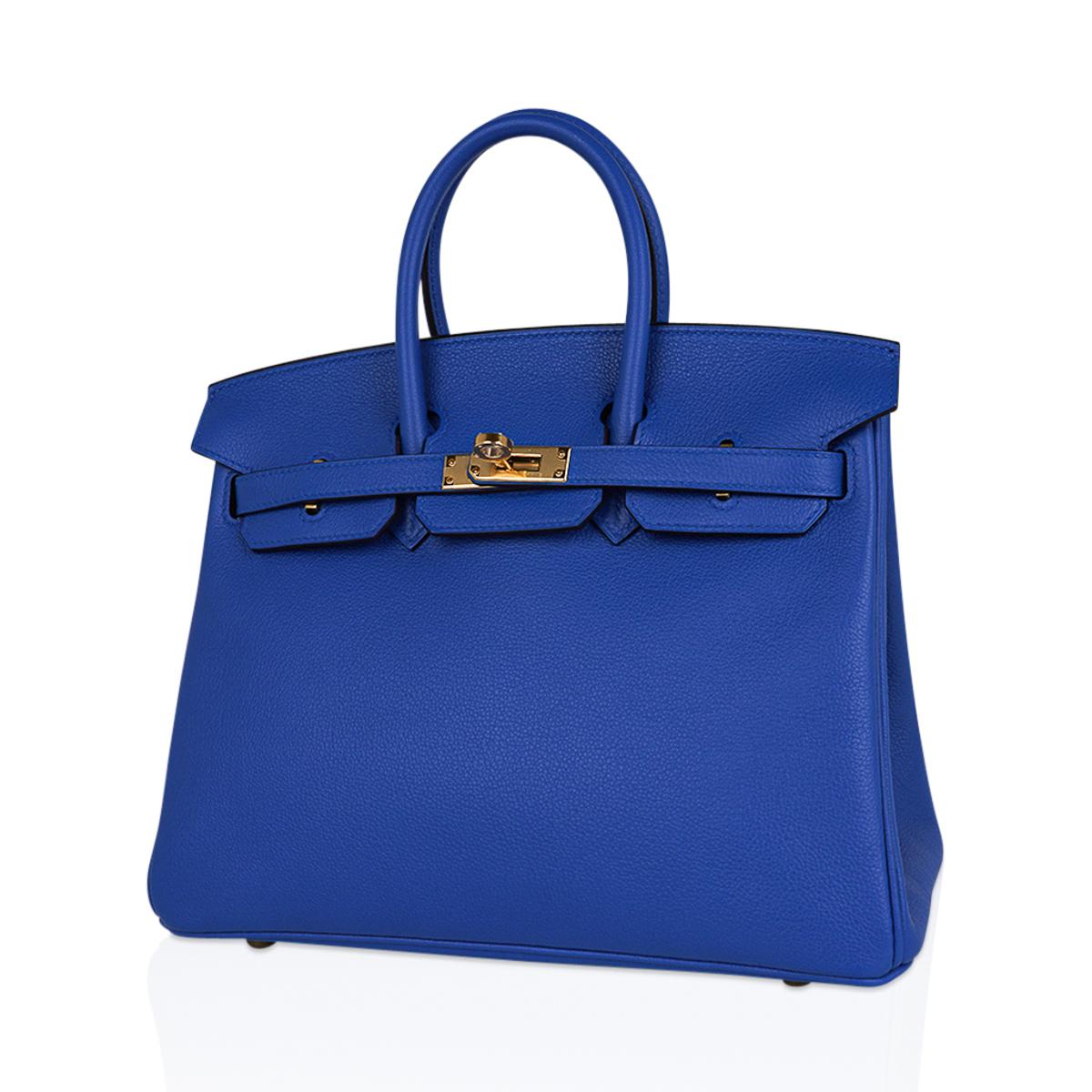 Women's Hermes Birkin 25 Bag Blue Zellige Gold Hardware Novillo Leather For Sale