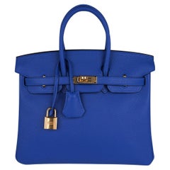 Hermès - Sac Birkin 25 bleu en cuir Novillo avec accessoires dorés