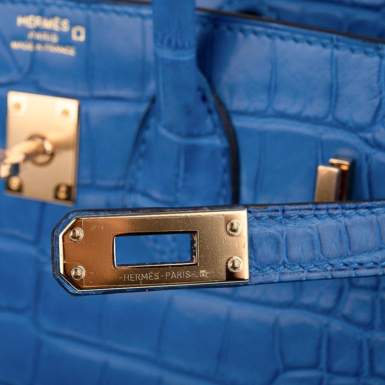 Hermes Birkin 25 Bag Blue Zellige Matte Alligator Gold Hardware at 1stDibs