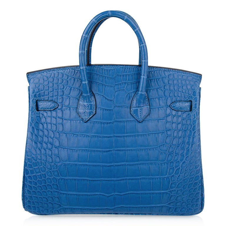 Hermes Birkin 25 Bag Blue Zellige Matte Alligator Gold Hardware at 1stDibs