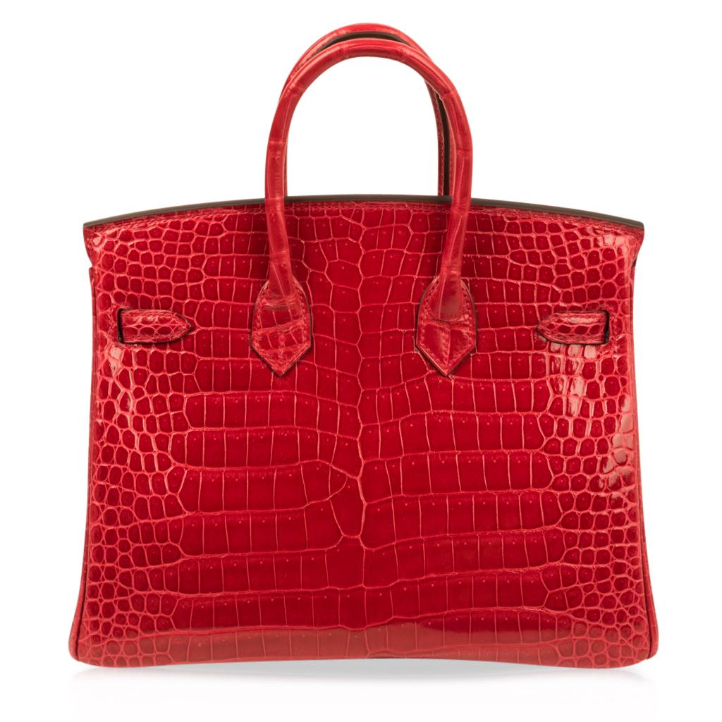 Hermes Birkin 25 Bag Braise Porosus Crocodile Gold Hardware Lipstick Red 2
