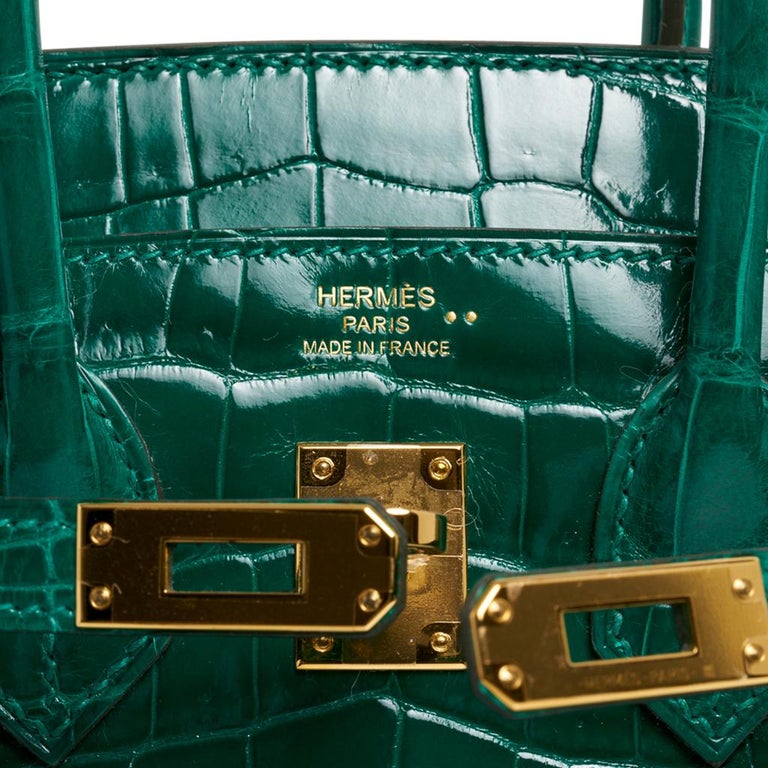 Hermes Birkin 25 Bag Emerald Crocodile Gold Hardware at 1stDibs