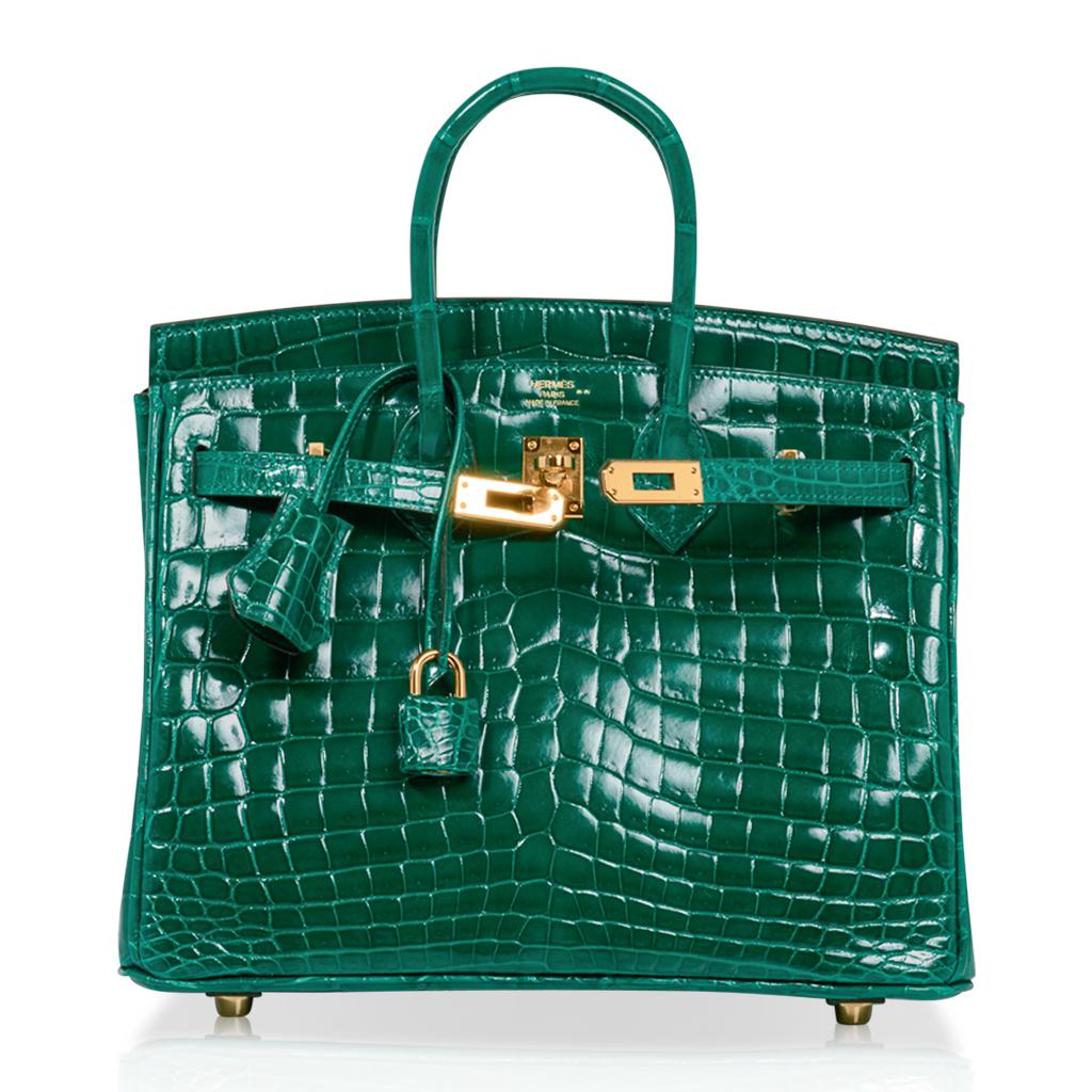 Women's Hermes Birkin 25 Bag Emerald Crocodile Gold Hardware