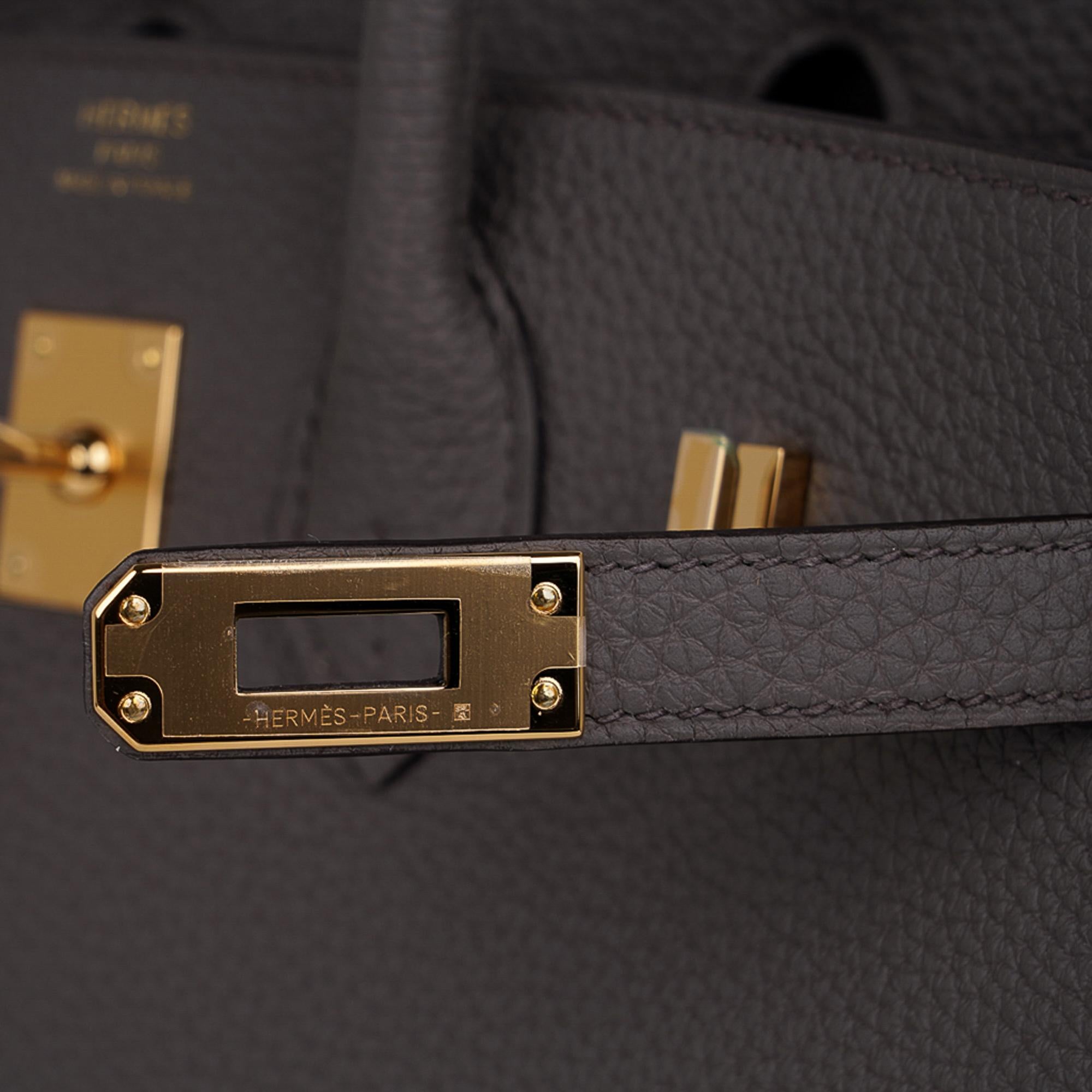 Black Hermes Birkin 25 Bag Etain Gold Hardware Togo Leather New w/Box