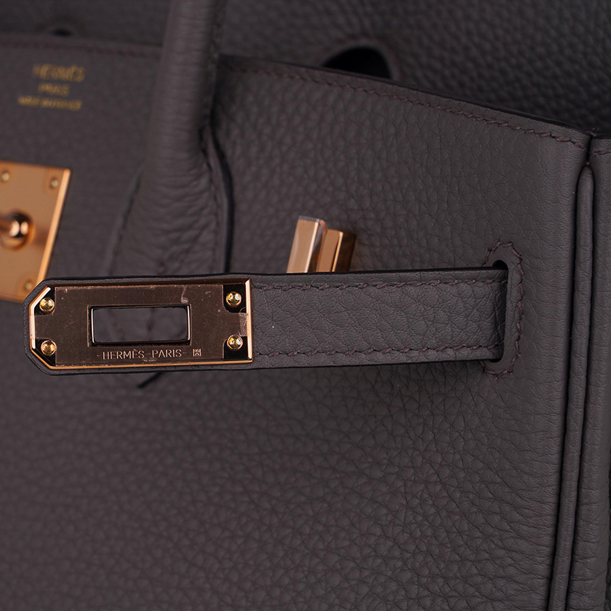 Black Hermes Birkin 25 Bag Etain Rose Gold Hardware Togo Leather