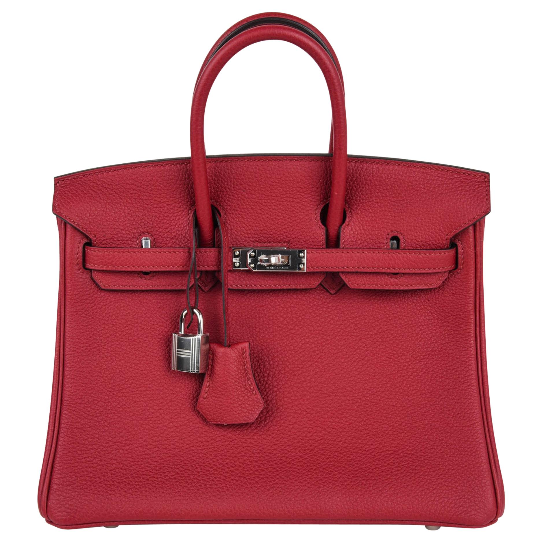 Hermes Birkin 25 Bag Exotic Jewel Red Rouge Grenat Togo Palladium  
