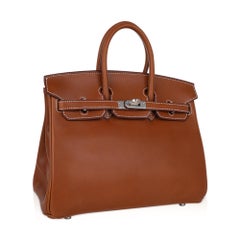 Hermes Birkin 25 Bag Fauve Barenia Leather Palladium Hardware