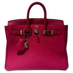 Hermes Birkin 25 bag Framboise Togo Palladium hardware
