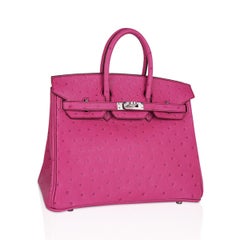 Hermes Birkin 25 Fuchsia Ostrich Bag Palladium Hardware