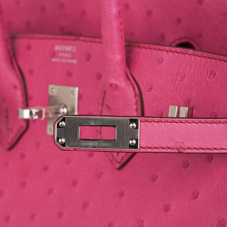 Hermes Birkin Handbag Fuchsia Ostrich with Palladium Hardware 35
