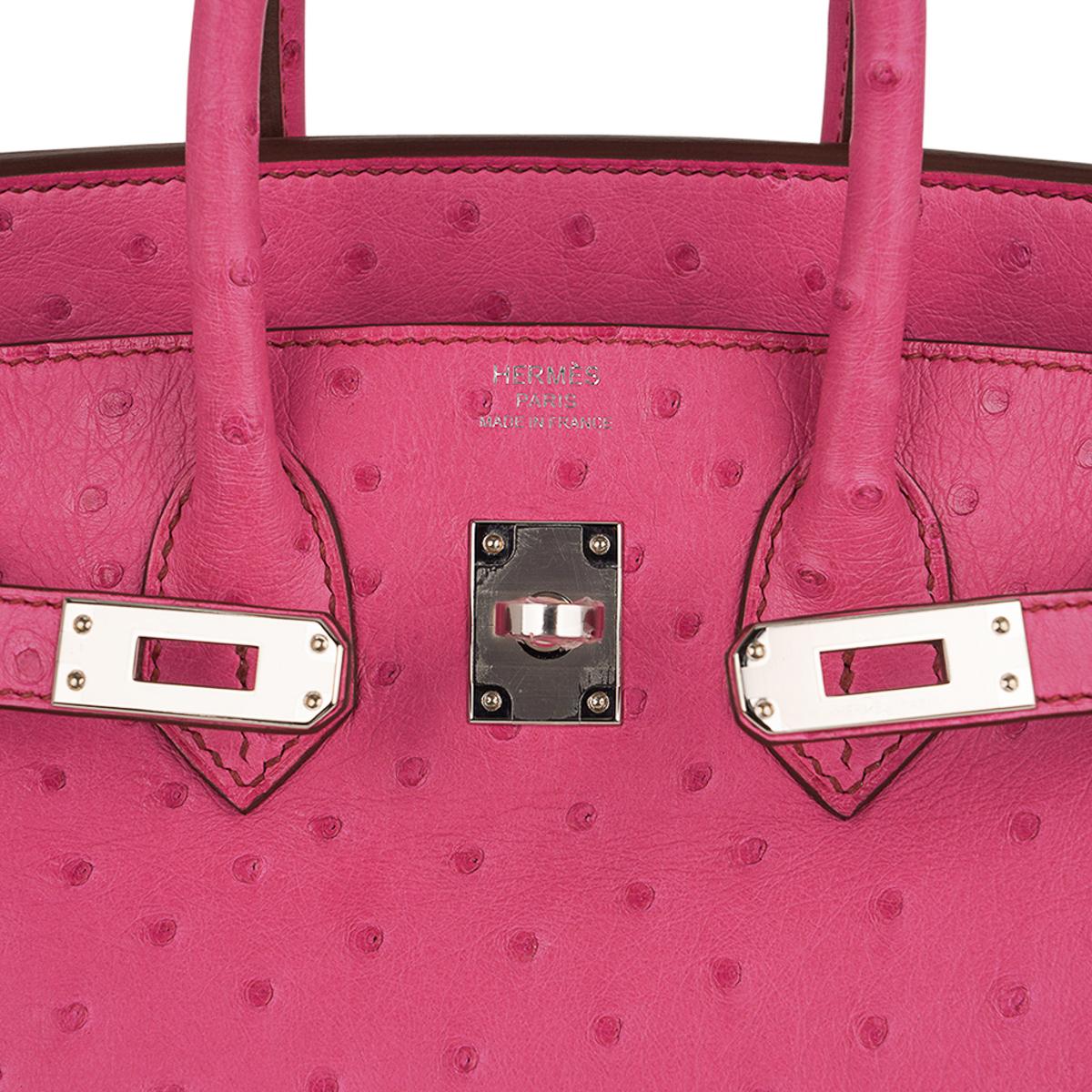 Women's Hermes Birkin 25 Fuchsia Ostrich Bag Palladium Hardware For Sale