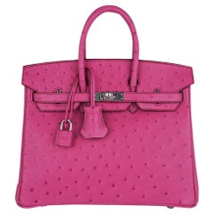 Hermes Birkin 25 Fuchsia Ostrich Bag Palladium Hardware