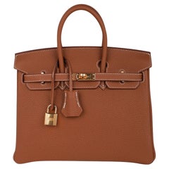 Hermes Birkin 25 Bolso Piel Togo Oro Herrajes Icono Neutro