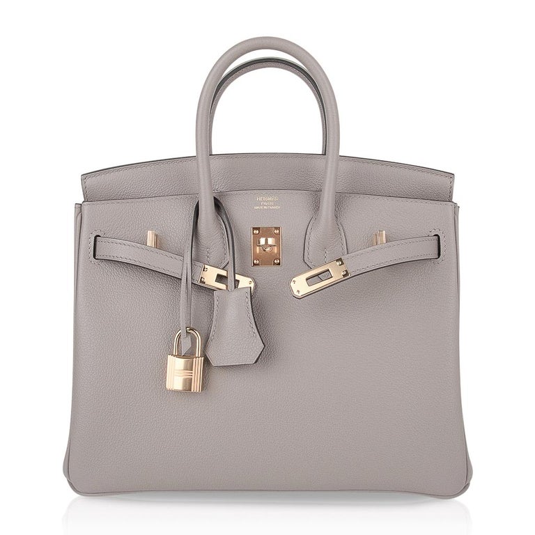 Hermes Birkin 25 Bag Gris Asphalte Novillo Leather Gold Hardware at ...