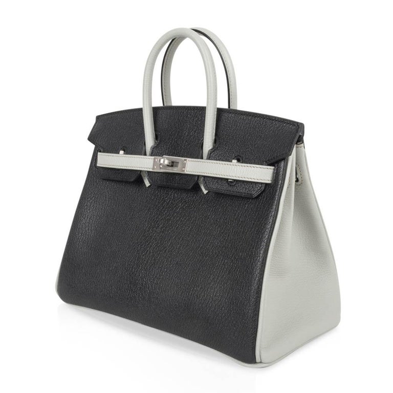Hermes Birkin 25 Bag Hss Black W Gris Perle Chevre Brushed Palladium Hardware