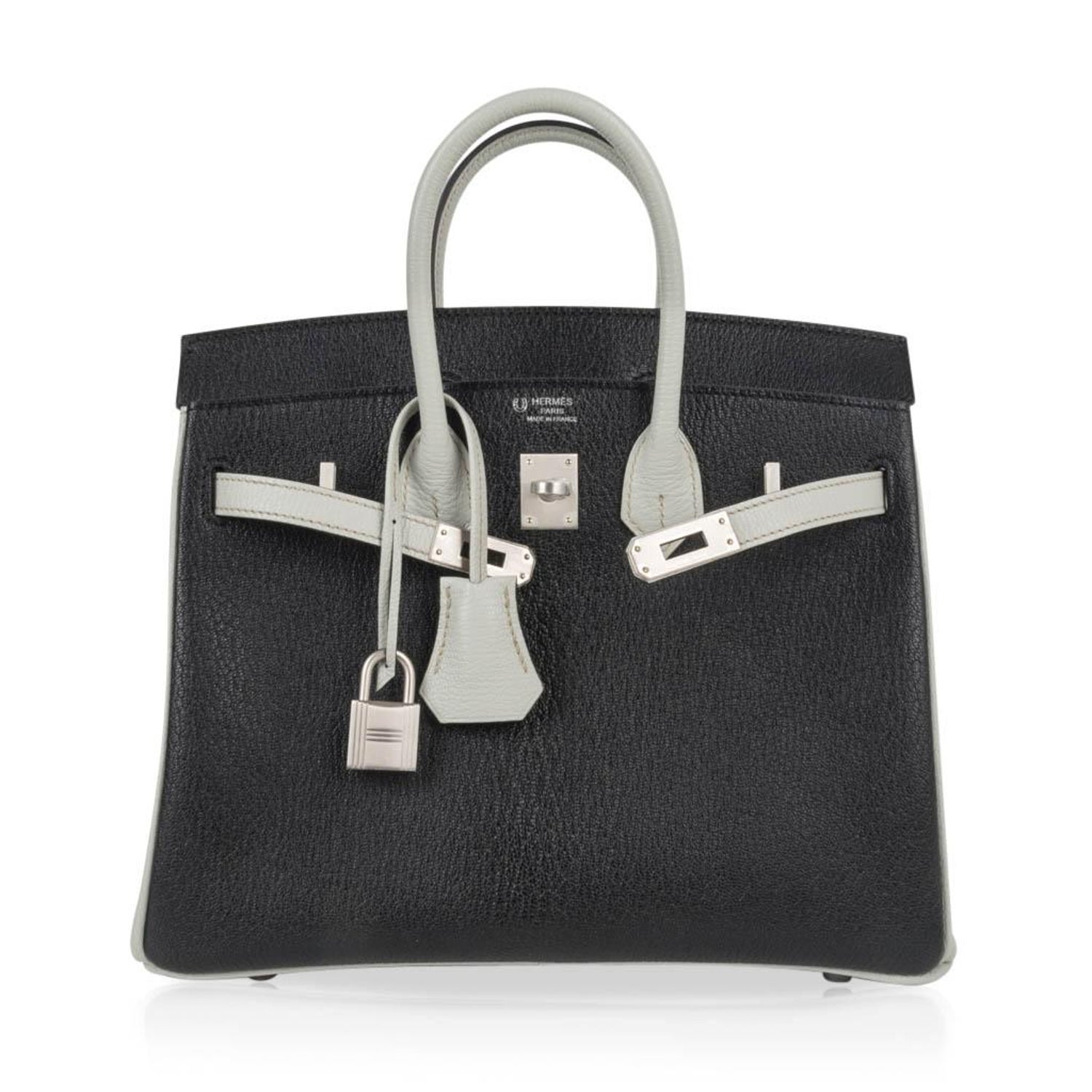 Hermes Birkin 25 Bag Hss Black W Gris Perle Chevre Brushed Palladium Hardware