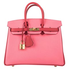 Hermes Birkin 25 Bag HSS Rose Azalee with Rouge Casaque Epsom Gold Hardware