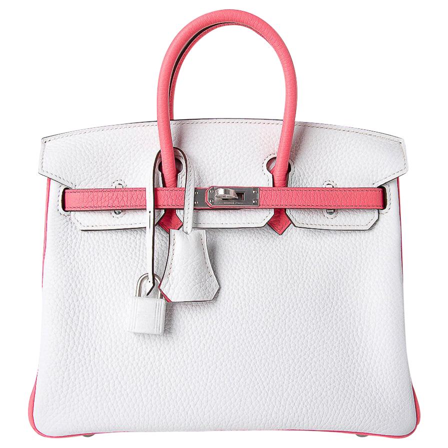 Hermes Birkin 25 Bag HSS White / Rose Azalee Brushed Palladium Clemence