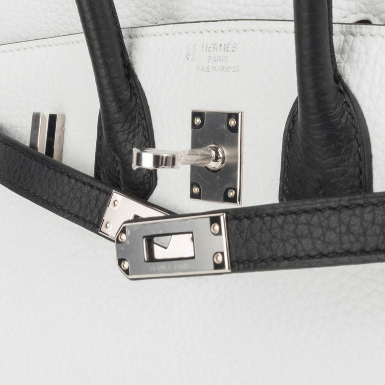 Hermes HSS White and Black Clemence Birkin 25 Gold Hardware – Madison  Avenue Couture