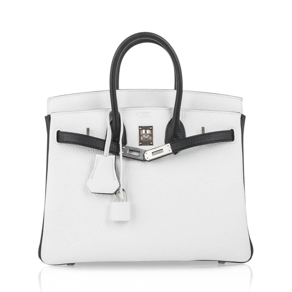 Women's Hermes Birkin 25 Bag HSS White w/ Black Clemence Palladium Hardware