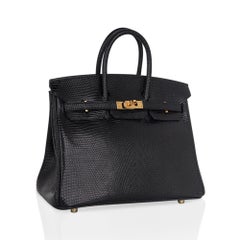 Hermes Birkin 25 Bag Limited Edition Black Lizard Gold Hardware Very Rare