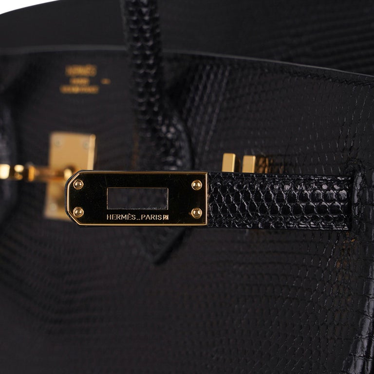 Hermes Birkin 25 Bag Limited Edition Black Lizard Gold Hardware