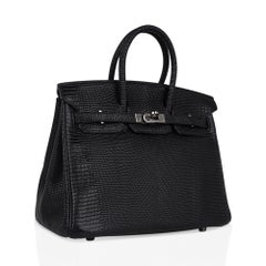 Hermes Birkin 25 Bag Matte Black Lizard Palladium Hardware Very Rare