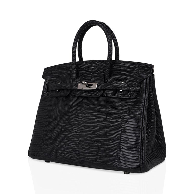 Hermes Birkin 25 Bag Matte Black Lizard Palladium Hardware Very Rare For  Sale at 1stDibs