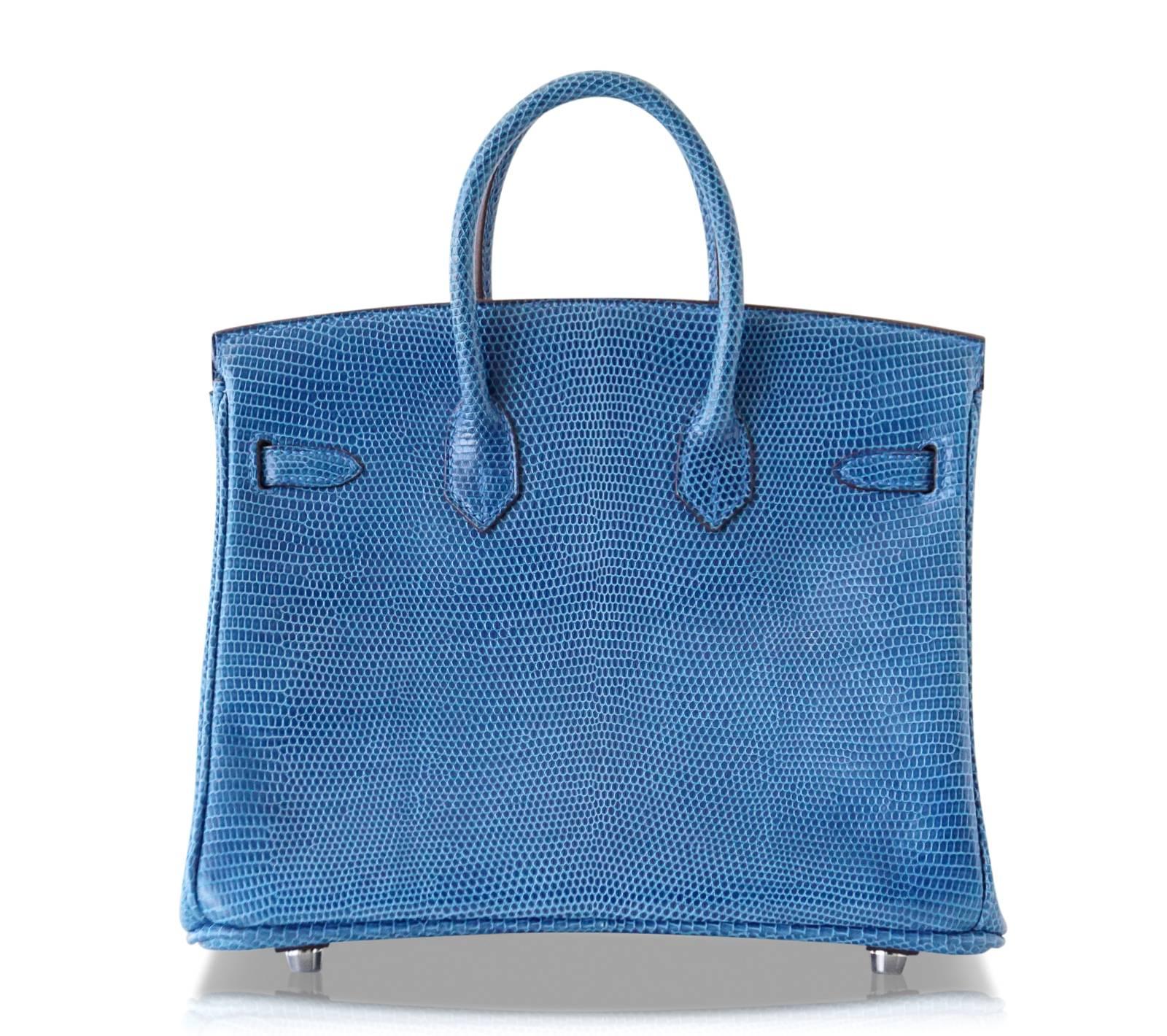 Hermes Birkin 25 Bag Mykonos Lizard Palladium Hardware In Excellent Condition In Miami, FL