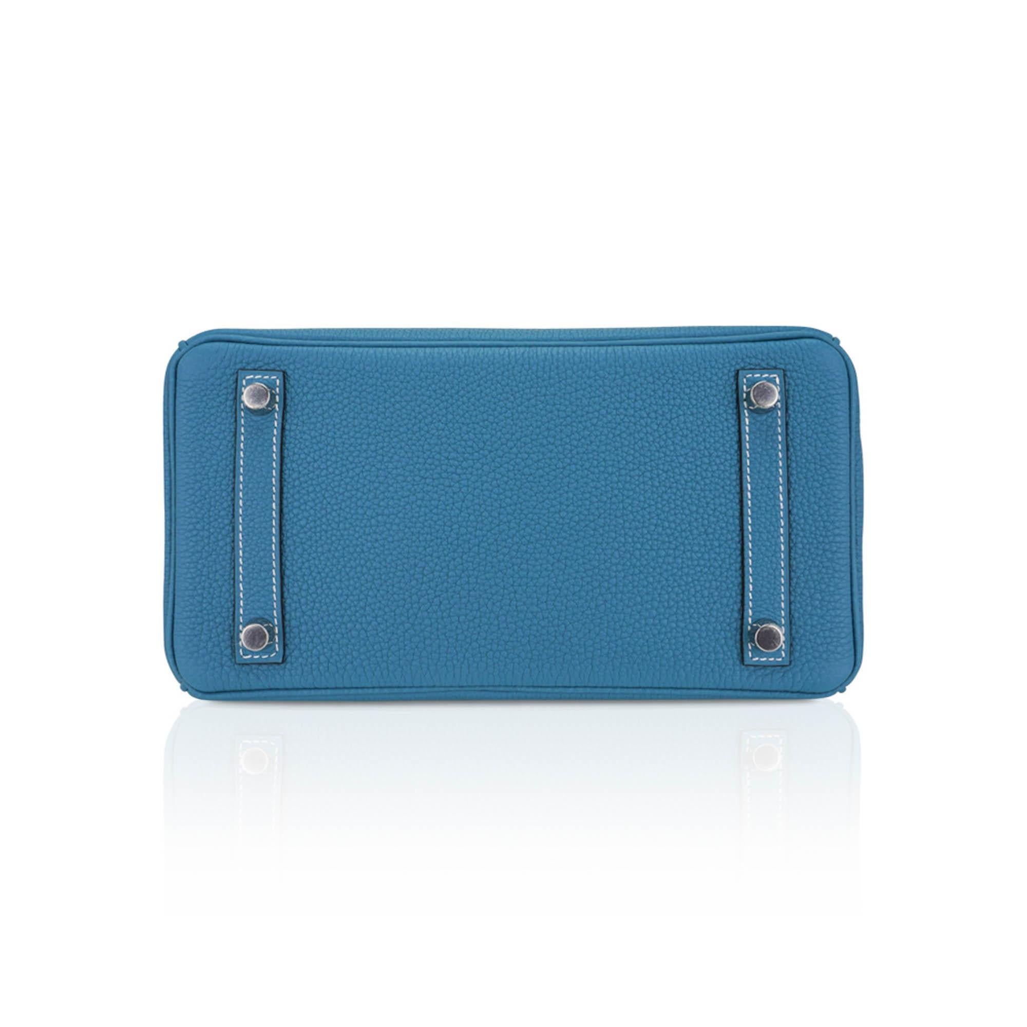 Hermes Birkin 25 Bag Retourne Blue Jean Togo Palladium Hardware For Sale 6