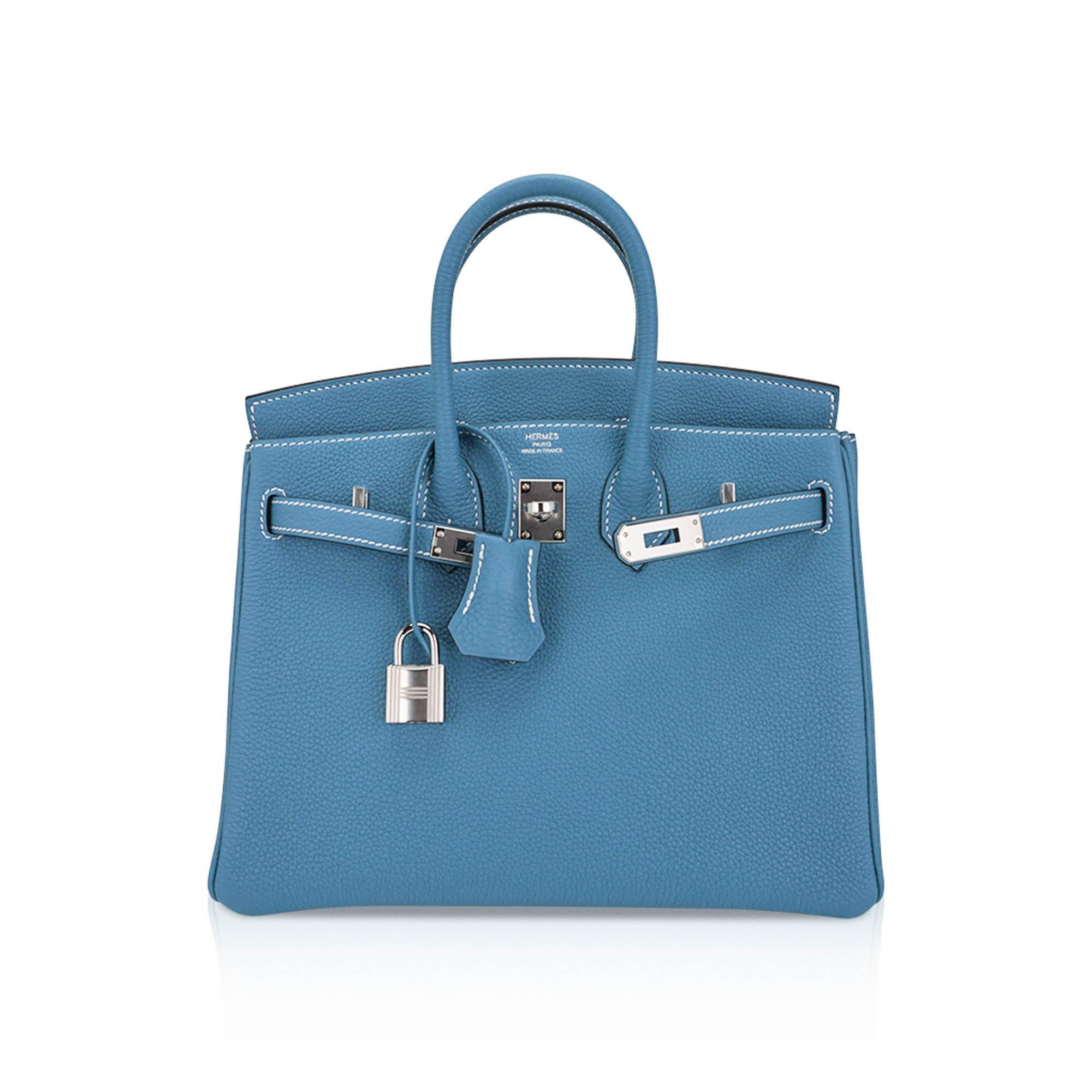 Hermes Birkin 25 Bag Retourne Blue Jean Togo Palladium Hardware In New Condition For Sale In Miami, FL