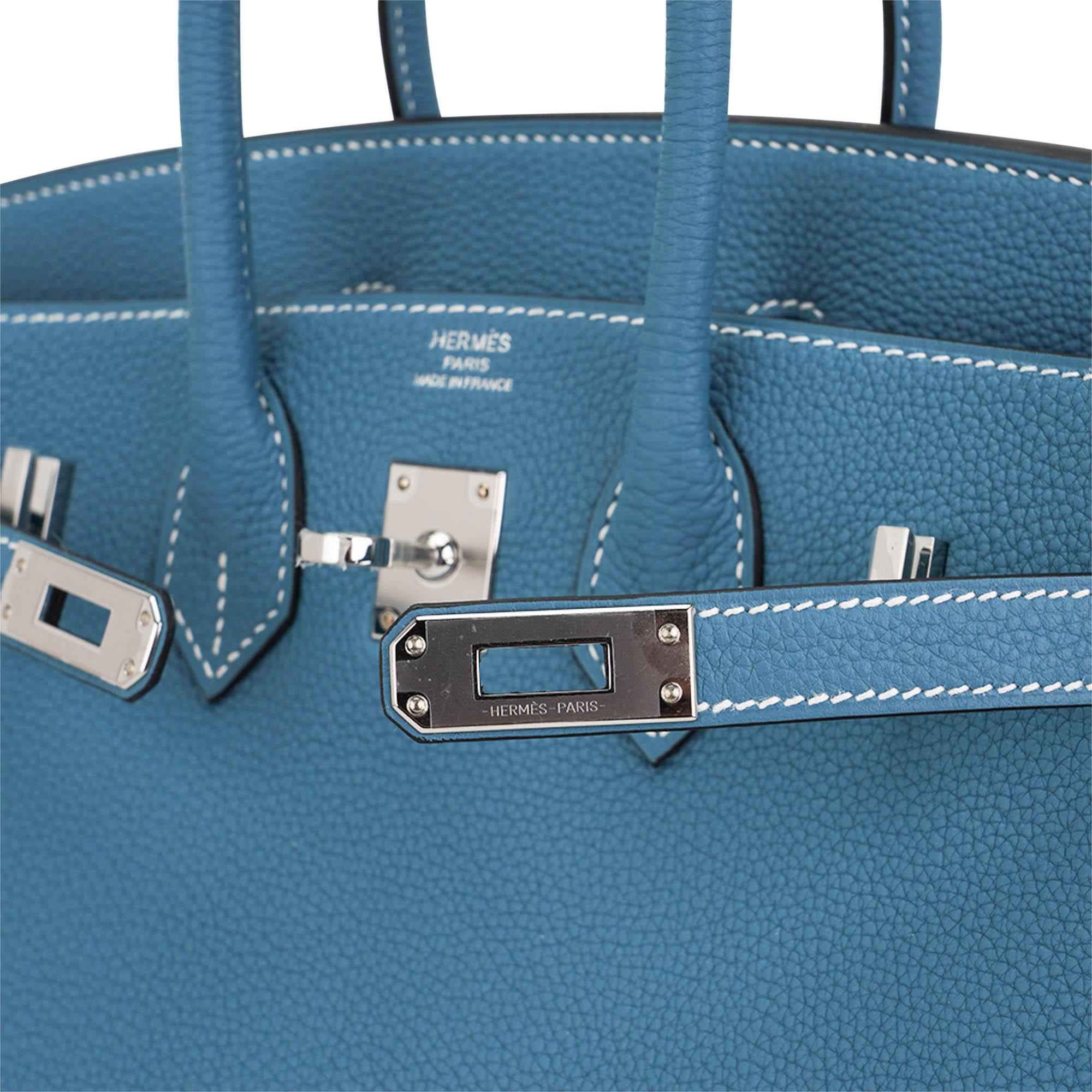 Hermes Birkin 25 Bag Retourne Blue Jean Togo Palladium Hardware For Sale 1