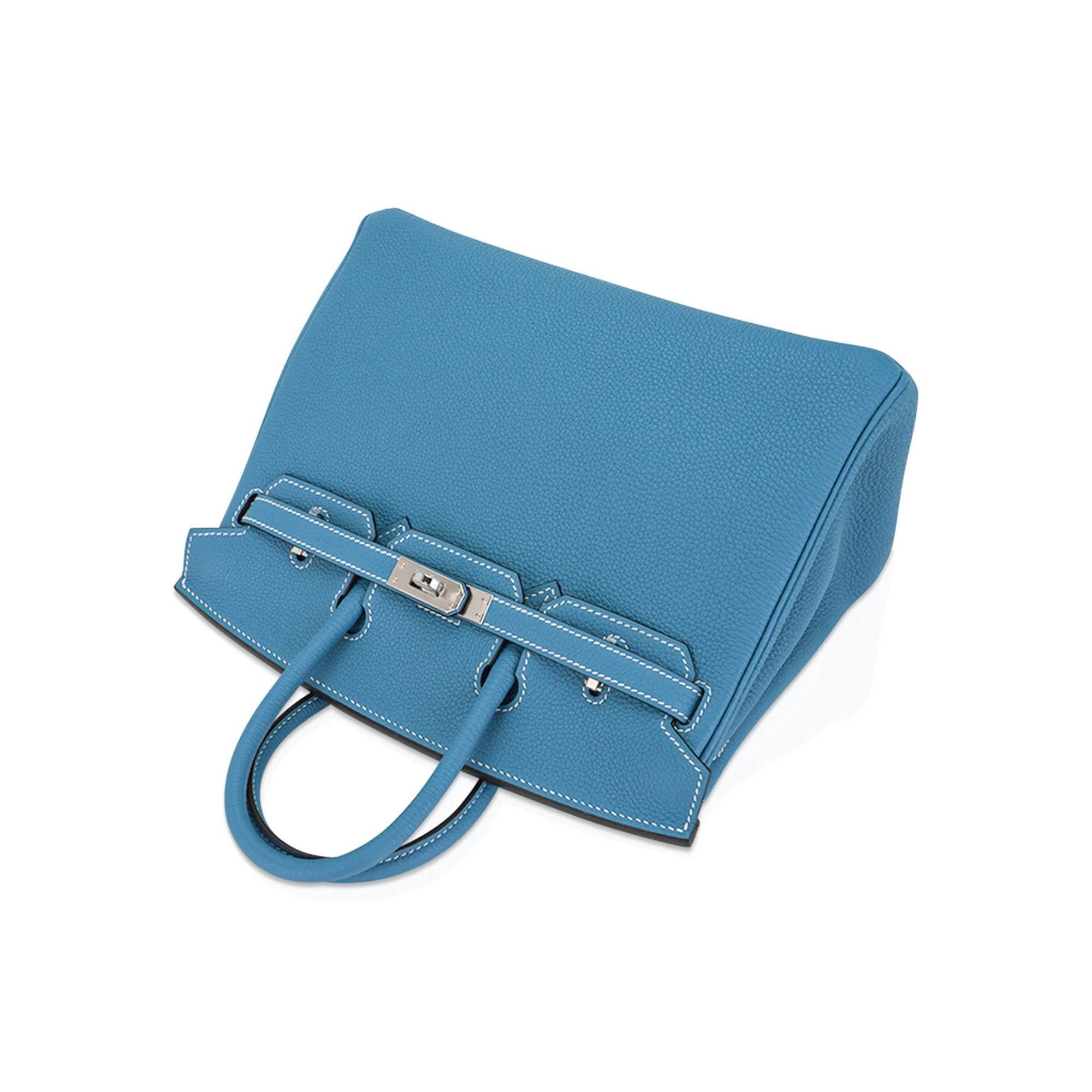 Hermes Birkin 25 Bag Retourne Blue Jean Togo Palladium Hardware For Sale 2